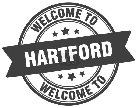 Willkommen bei der Briefmarke Hartford. Hartford rundes Schild isoliert auf weißem Hintergrund