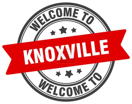 Willkommen bei der Briefmarke Knoxville. Knoxville rundes Schild isoliert auf weißem Hintergrund