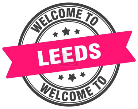 Bienvenido al sello Leeds. Leeds signo redondo aislado sobre fondo blanco