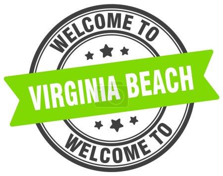 Ilustración de Bienvenidos al sello de Virginia Beach. Signo redondo Virginia Beach aislado sobre fondo blanco - Imagen libre de derechos