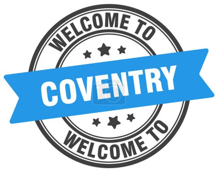 Bienvenue au timbre de Coventry. Coventry panneau rond isolé sur fond blanc