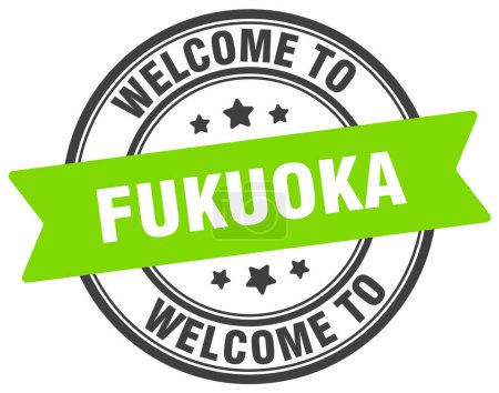 Willkommen bei der Marke Fukuoka. Fukuoka rundes Schild isoliert auf weißem Hintergrund