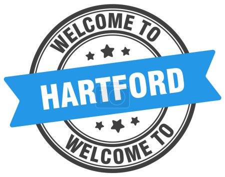 Willkommen bei der Briefmarke Hartford. Hartford rundes Schild isoliert auf weißem Hintergrund