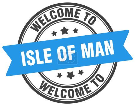 Bienvenidos al sello de la Isla de Man. Señal redonda Isla de Man aislada sobre fondo blanco