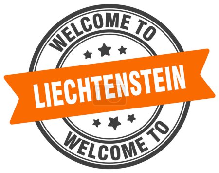 Bienvenidos al sello de Liechtenstein. Signo redondo de Liechtenstein aislado sobre fondo blanco