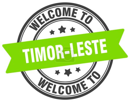 Willkommen auf der Briefmarke Timor-Leste. Timor-Leste Rundschild isoliert auf weißem Hintergrund