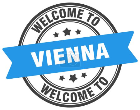Téléchargez les illustrations : Bienvenue au timbre de Vienne. Vienne panneau rond isolé sur fond blanc - en licence libre de droit