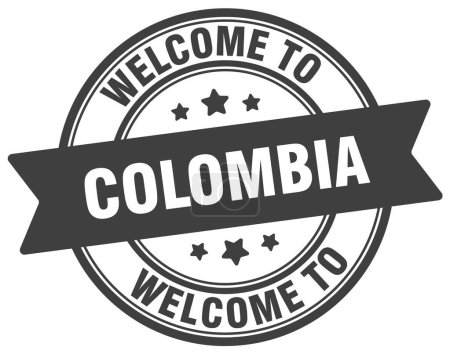 Willkommen auf der Briefmarke Kolumbien. Kolumbien rundes Schild isoliert auf weißem Hintergrund