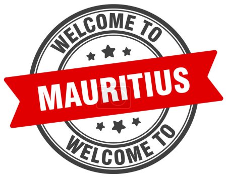 Willkommen auf Mauritius. Mauritius rundes Schild isoliert auf weißem Hintergrund