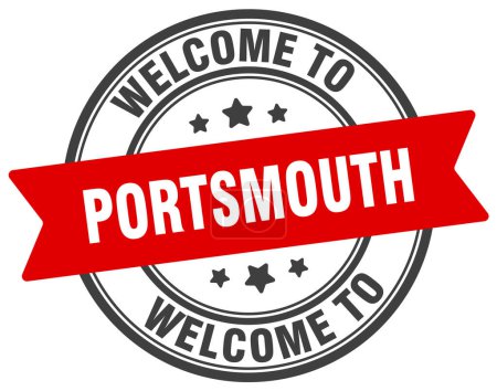 Bienvenue au timbre de Portsmouth. Panneau rond Portsmouth isolé sur fond blanc