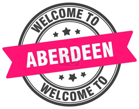Willkommen bei der Briefmarke Aberdeen. Aberdeen rundes Schild isoliert auf weißem Hintergrund