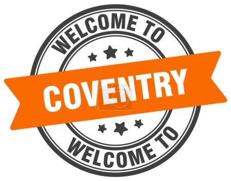 Bienvenue au timbre de Coventry. Coventry panneau rond isolé sur fond blanc