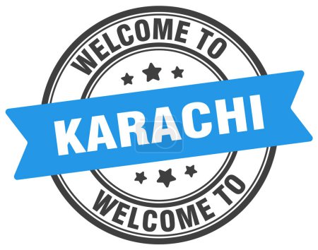 Illustration for Welcome to Karachi stamp. Karachi round sign isolated on white background - Royalty Free Image