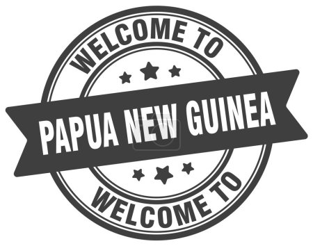 Téléchargez les illustrations : Bienvenue en Papouasie-Nouvelle-Guinée timbre. Papouasie-Nouvelle-Guinée panneau rond isolé sur fond blanc - en licence libre de droit