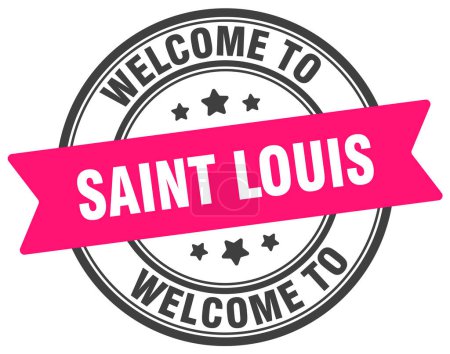 Willkommen auf der Briefmarke Saint Louis. Saint Louis rundes Zeichen isoliert auf weißem Hintergrund