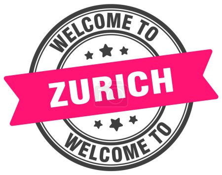 Téléchargez les illustrations : Bienvenue au timbre de Zurich. Panneau rond Zurich isolé sur fond blanc - en licence libre de droit