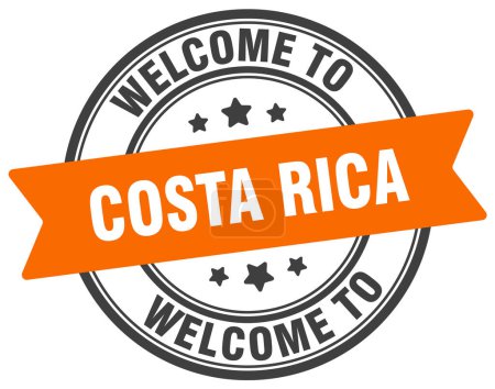 Téléchargez les illustrations : Bienvenue au timbre du Costa Rica. Costa Rica panneau rond isolé sur fond blanc - en licence libre de droit