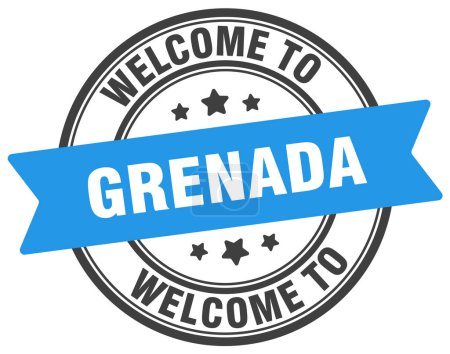 Téléchargez les illustrations : Bienvenue au timbre de Grenade. Grenade panneau rond isolé sur fond blanc - en licence libre de droit