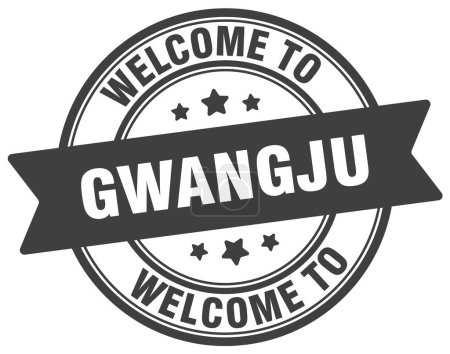 Téléchargez les illustrations : Bienvenue au timbre Gwangju. Panneau rond Gwangju isolé sur fond blanc - en licence libre de droit