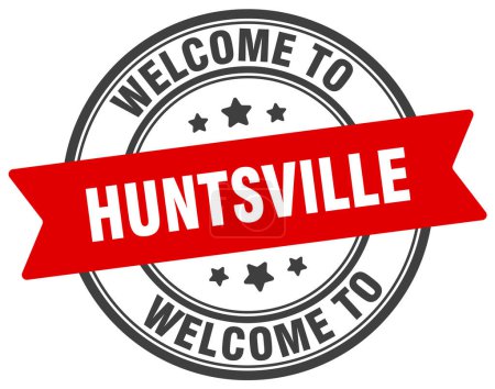 Bienvenue au timbre Huntsville. Panneau rond Huntsville isolé sur fond blanc