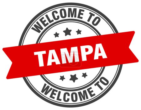 Téléchargez les illustrations : Bienvenue à Tampa Timbre. Panneau rond Tampa isolé sur fond blanc - en licence libre de droit