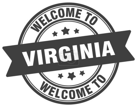 Téléchargez les illustrations : Bienvenue à Virginia Timbre. Panneau rond Virginie isolé sur fond blanc - en licence libre de droit