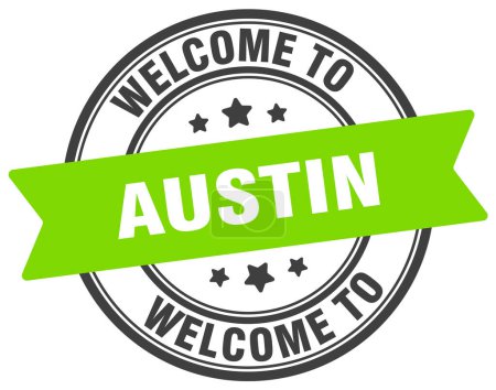 Ilustración de Bienvenidos al sello de Austin. Signo redondo Austin aislado sobre fondo blanco - Imagen libre de derechos
