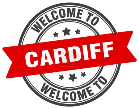 Bienvenue au timbre Cardiff. Cardiff panneau rond isolé sur fond blanc
