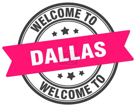 Ilustración de Bienvenidos al sello de Dallas. Signo redondo Dallas aislado sobre fondo blanco - Imagen libre de derechos