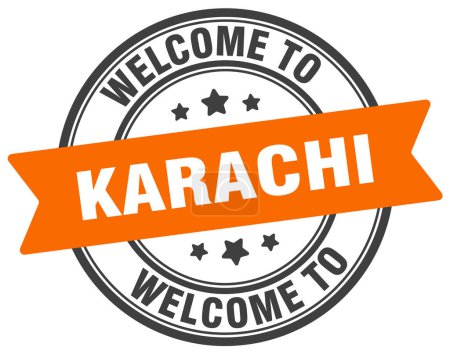 Illustration for Welcome to Karachi stamp. Karachi round sign isolated on white background - Royalty Free Image