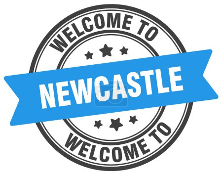 Bienvenido al sello Newcastle. Signo redondo Newcastle aislado sobre fondo blanco