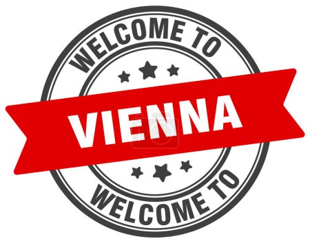 Téléchargez les illustrations : Bienvenue au timbre de Vienne. Vienne panneau rond isolé sur fond blanc - en licence libre de droit