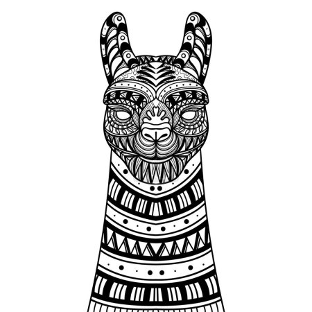 Vektor für Alpaca head mandala zentangle coloring page illustration - Lizenzfreies Bild