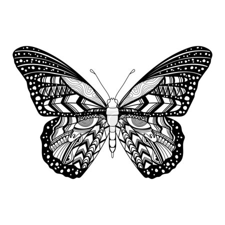 Téléchargez les illustrations : Butterfly mandala zentangle coloring page illustration - en licence libre de droit