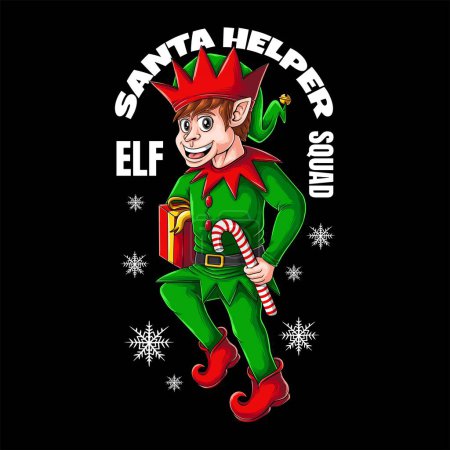 Ilustración de Elf santa ayudante caja de regalo vector ilustración - Imagen libre de derechos