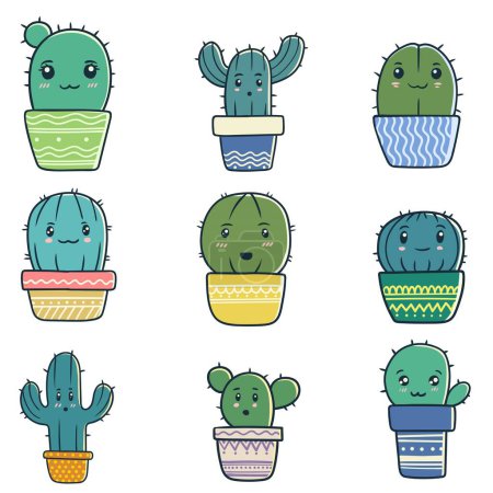 Illustration for Cactus cute decoration element Set vector illustration - Royalty Free Image