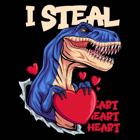 Illustration for T rex break through valentine vector illustration - Royalty Free Image