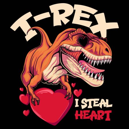 Ilustración de T rex corazón amor símbolo día de San Valentín vector ilustración - Imagen libre de derechos