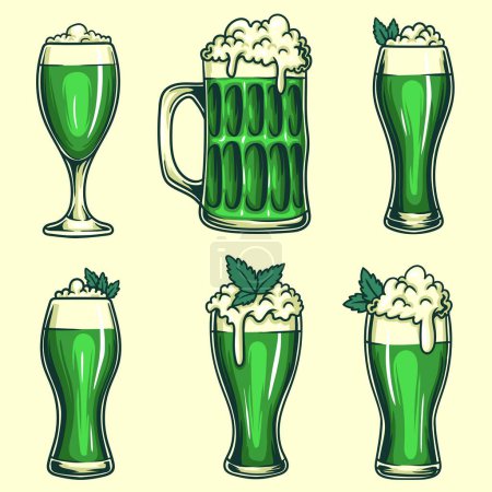 Illustration for Glass green beer set collection vector illustration - Royalty Free Image