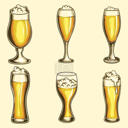 Illustration for Glass pale ale beer set collection vector illustration - Royalty Free Image