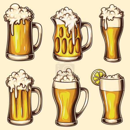 Illustration for Glass lager beer set collection vector illustration - Royalty Free Image