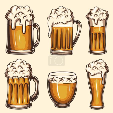 Illustration for Glass pilsner beer set collection vector illustration - Royalty Free Image