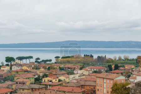 Panoramic view of Bolsena, Italy overlooking Lake Bolsena