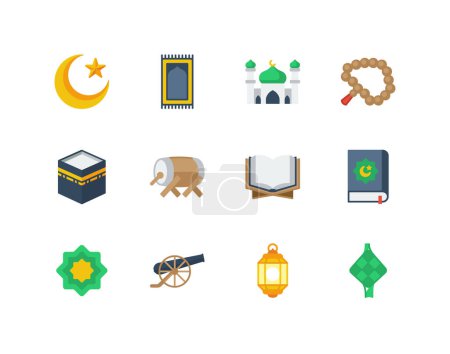 Ilustración de Ramadán icono de color plano conjunto con el Islam y los iconos relacionados con musulmanes - Imagen libre de derechos