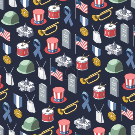 Illustration for Colorful Memorial day isometric vector seamless background - Royalty Free Image
