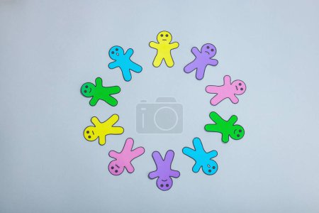 Photo for World mental health day. Paper men figures with different emotions. Feedback rating, customer review, experience, satisfaction survey or assessment concept. Neutral gray background, flat lay, top view - Royalty Free Image