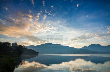Photo for The sunrise scenery of Sun Moon Lake in Nantou, Taiwan, is one of the famous attractions in Taiwan. - Royalty Free Image