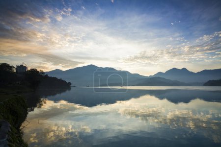 Photo for The sunrise scenery of Sun Moon Lake in Nantou, Taiwan, is one of the famous attractions in Taiwan. - Royalty Free Image
