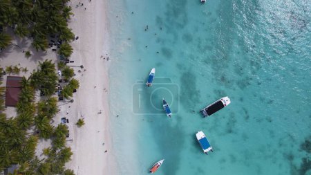 Téléchargez les photos : Saona island tropical beach in Caribbean sea  Dominican Republic top view - en image libre de droit