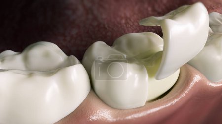 Foto de Corona de cuarto de cerámica Onlay sobre una representación dento- 3D - Imagen libre de derechos